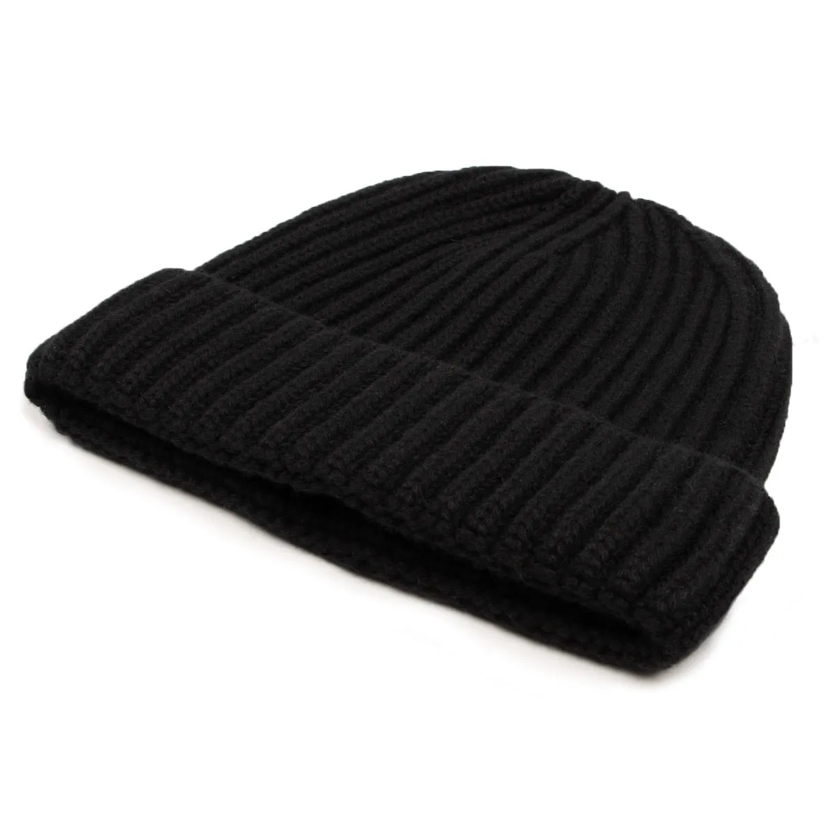 Fisherman Knit 8ply Cashmere Hat - Black