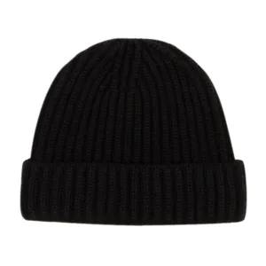 Fisherman Knit 8ply Cashmere Hat - Black