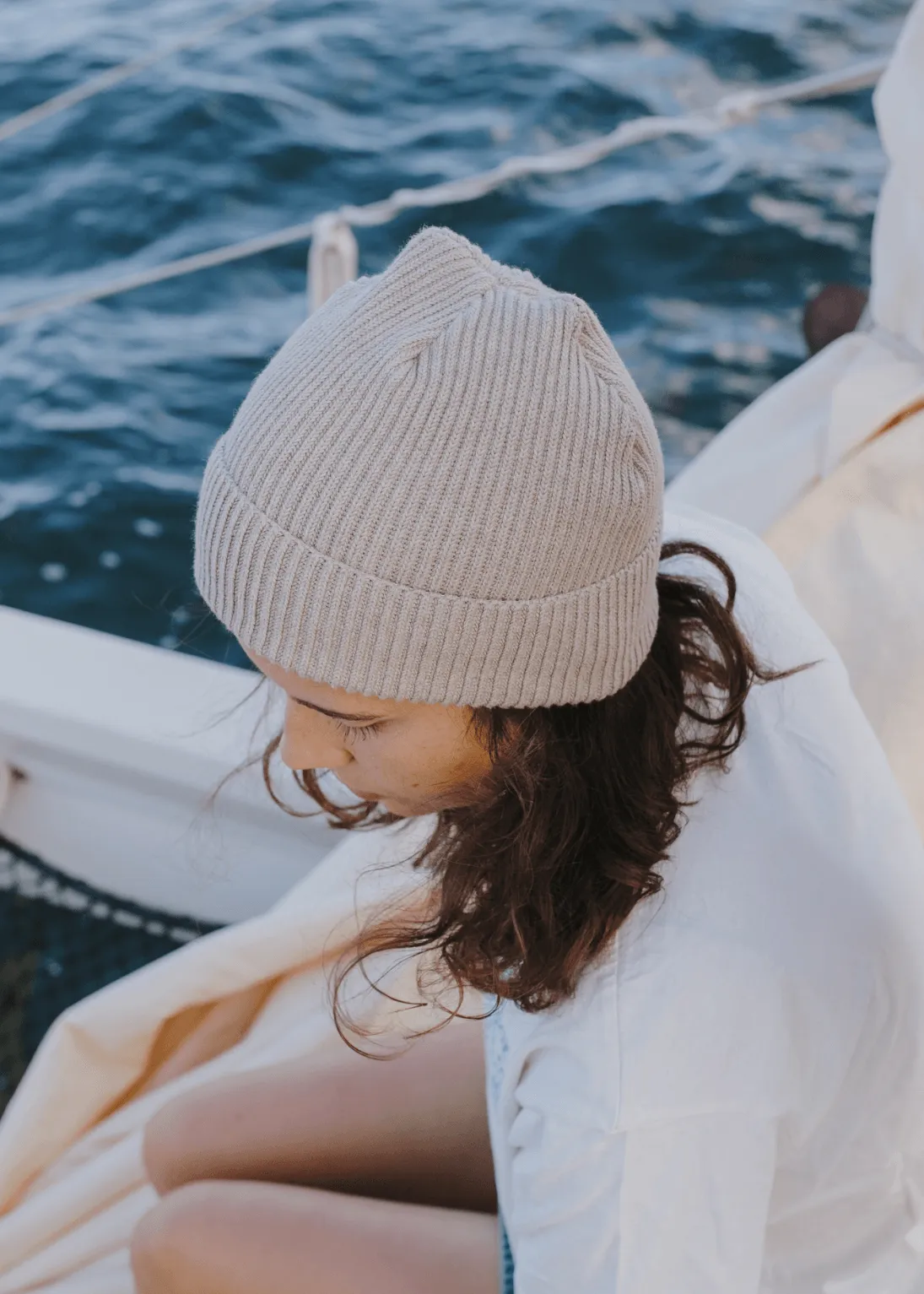 Fisherman Organic Beanie Hat in Heather Sand