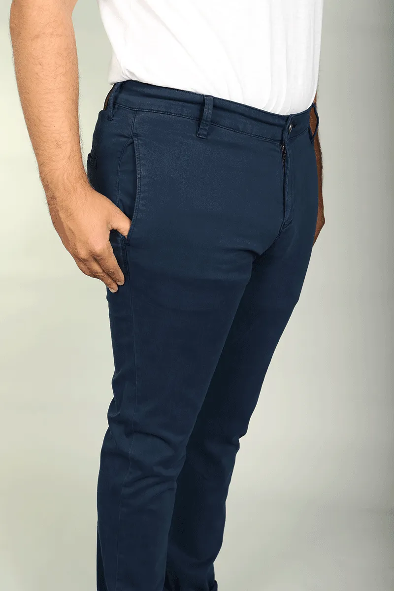 Flat Front Stretch Pants in Real Navy