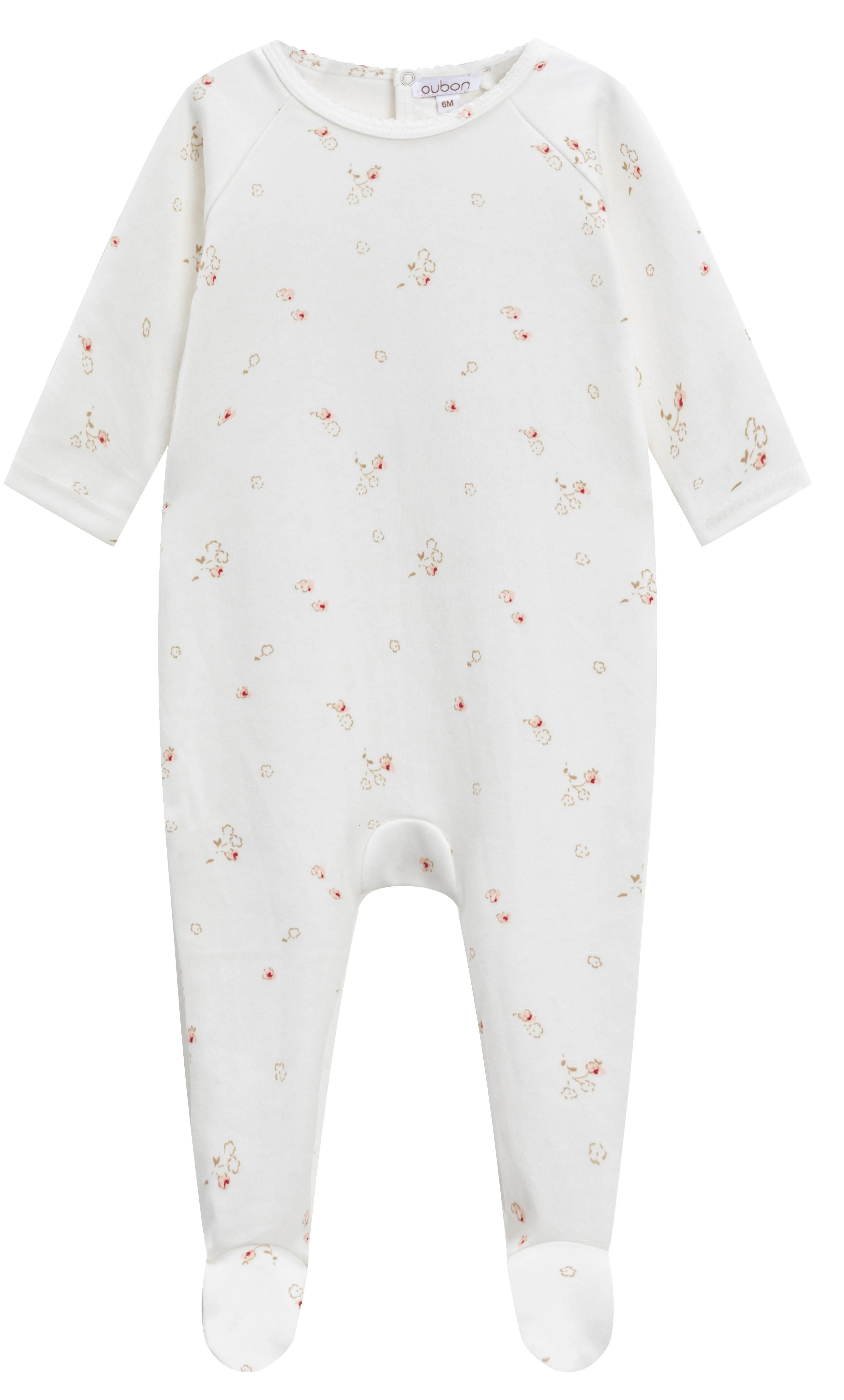 Floral print coral off white footie by Oubon