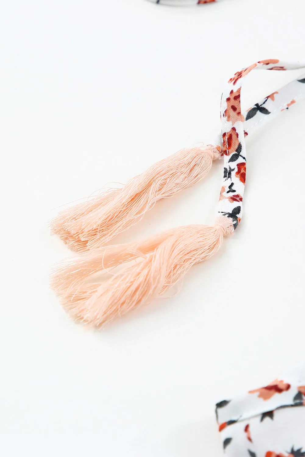 Floral Print Tassel Drawstring Lace-up Tank Top