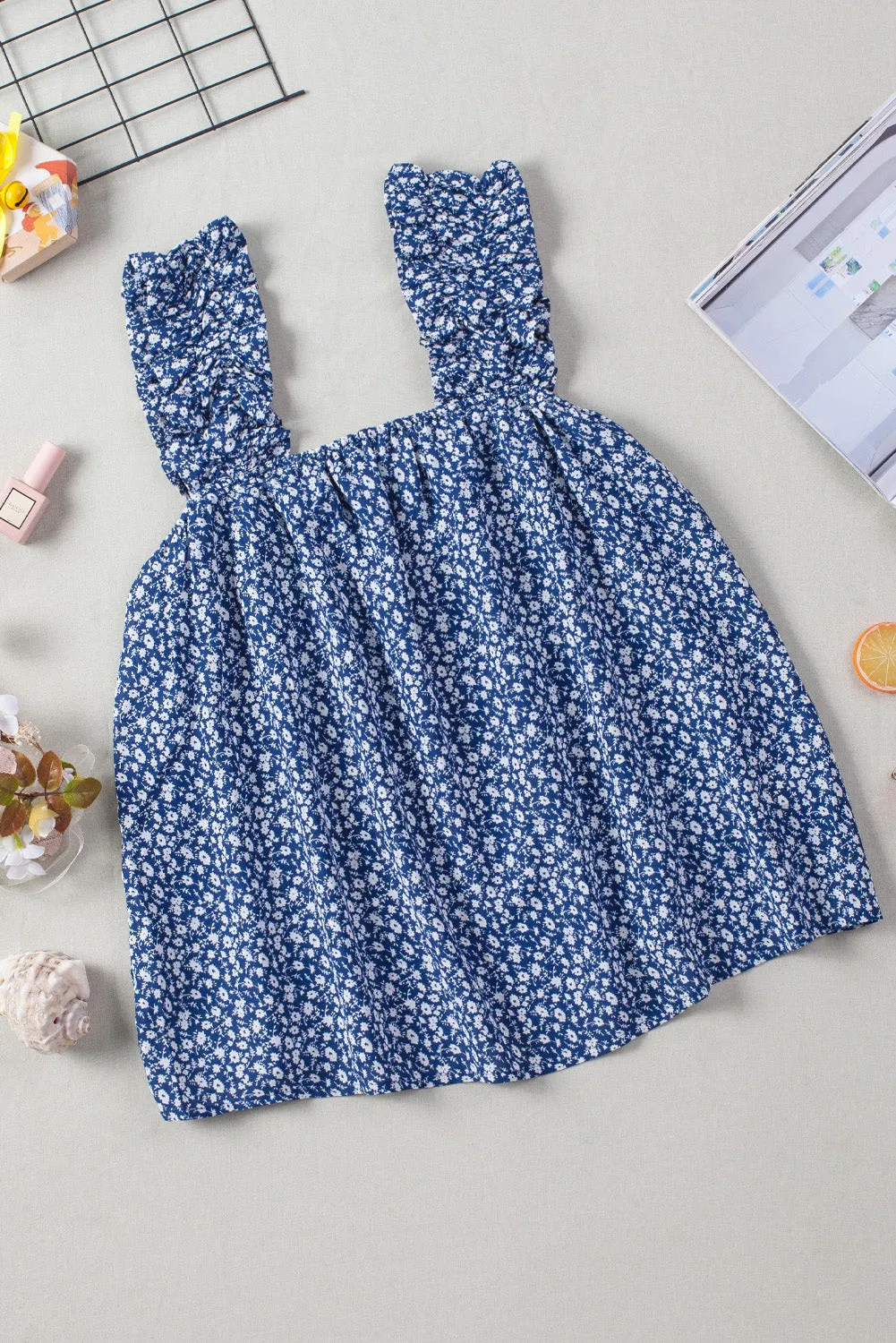 Floral Ruffled Straps Flowy Tank Top