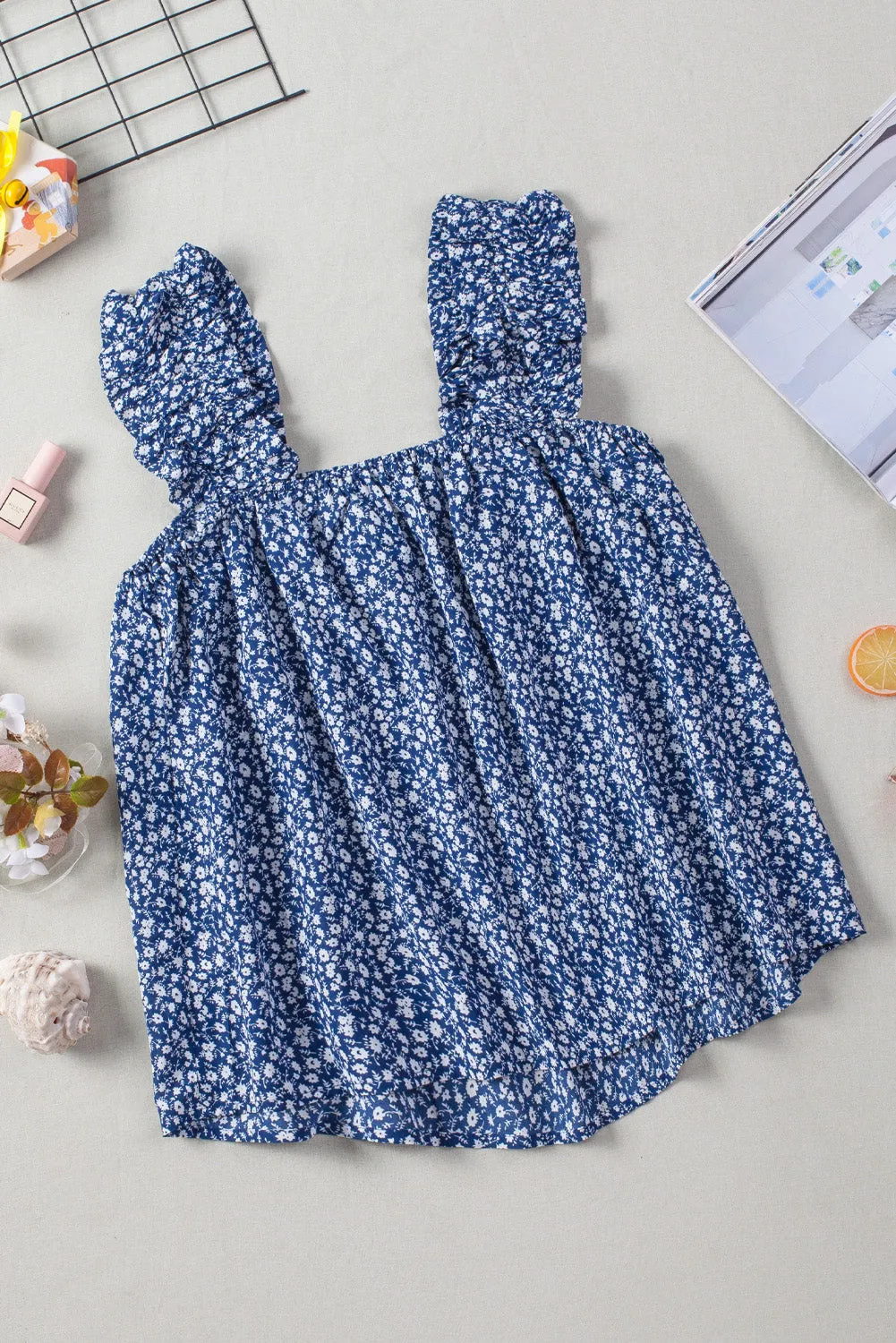 Floral Ruffled Straps Flowy Tank Top