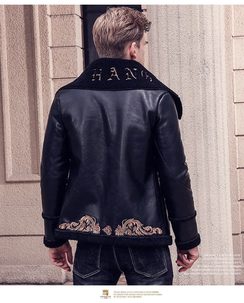 Free Shipping fanzhuan New 2017 fashion male Mens embroidery leather jacket