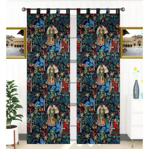 Frida Kahlo Cambric Curtain Pair Black