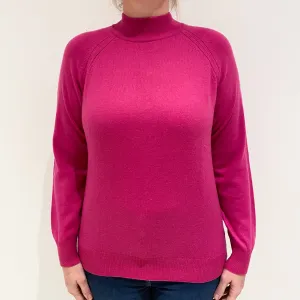 Fuchsia Pink Sparkle Cashmere Turtle Neck Jumper Large