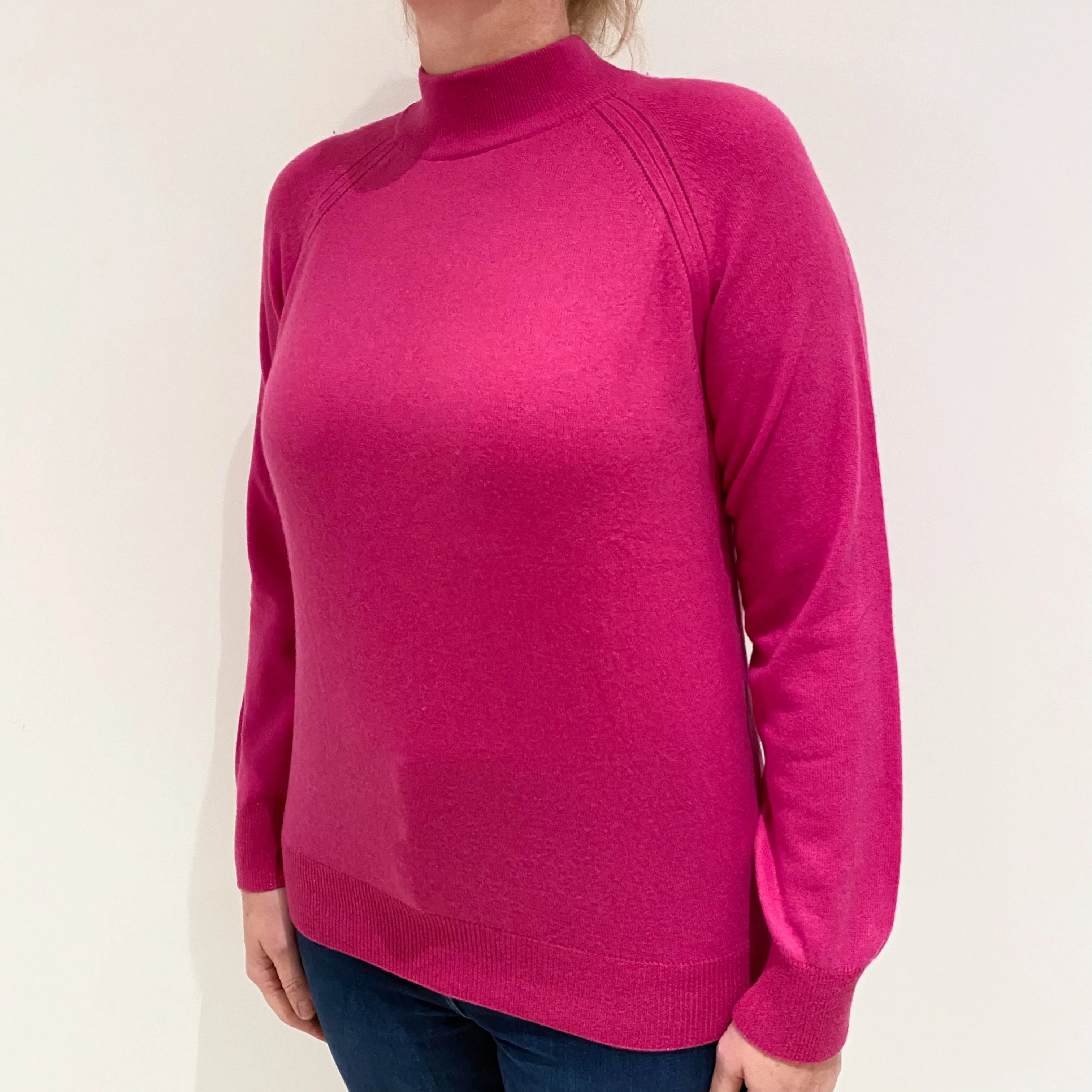 Fuchsia Pink Sparkle Cashmere Turtle Neck Jumper Large