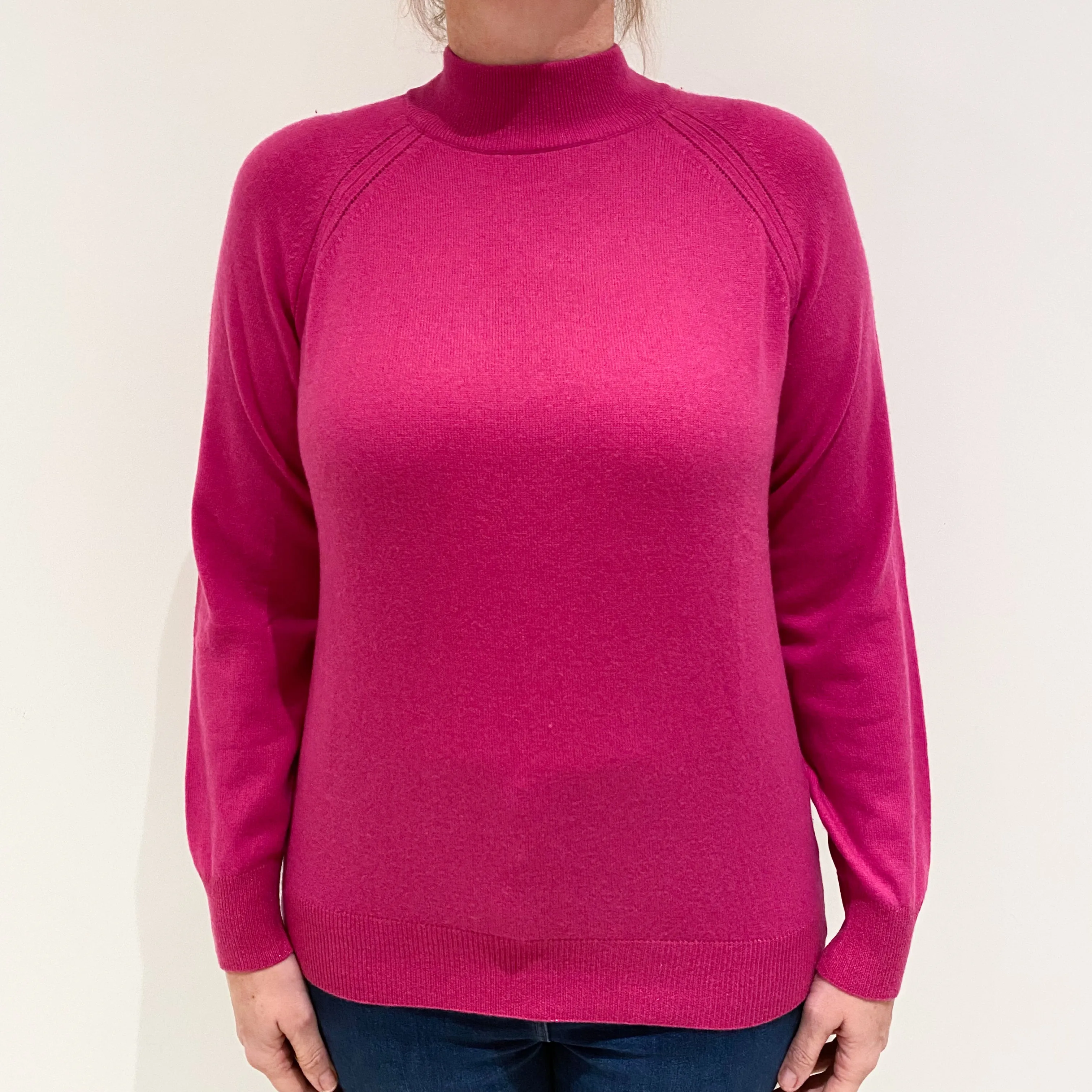 Fuchsia Pink Sparkle Cashmere Turtle Neck Jumper Large