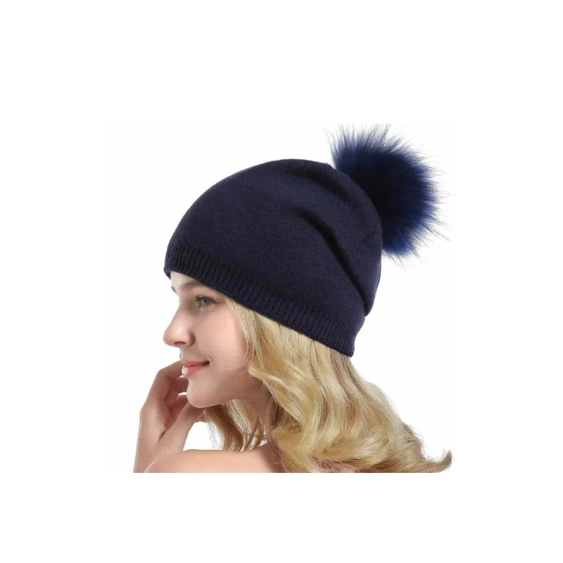Fur Pom Pom Beanie Hat