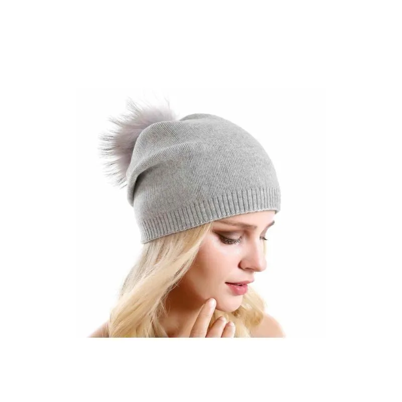 Fur Pom Pom Beanie Hat