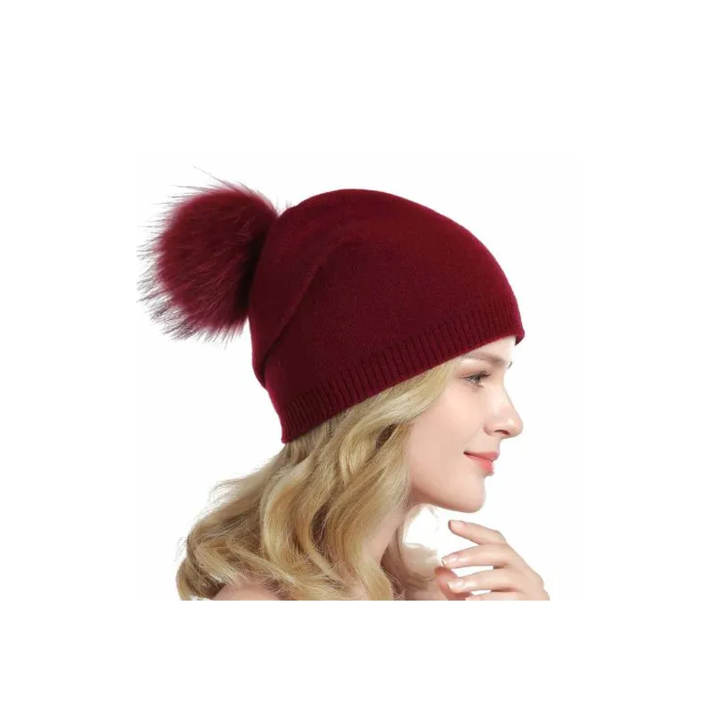 Fur Pom Pom Beanie Hat