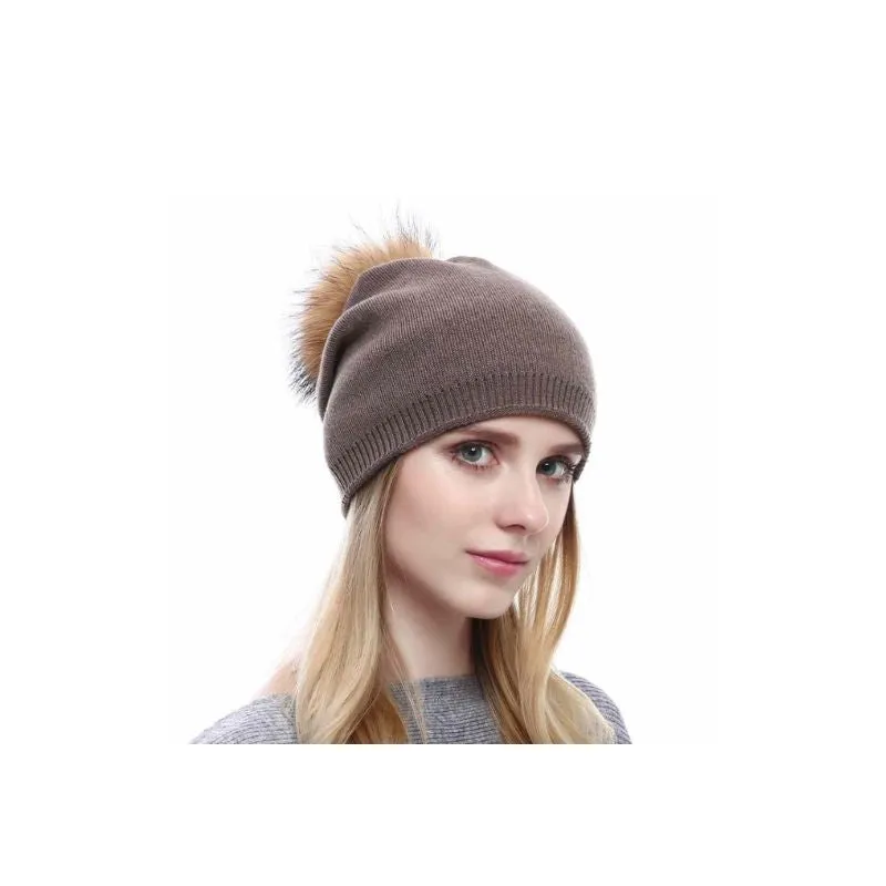 Fur Pom Pom Beanie Hat