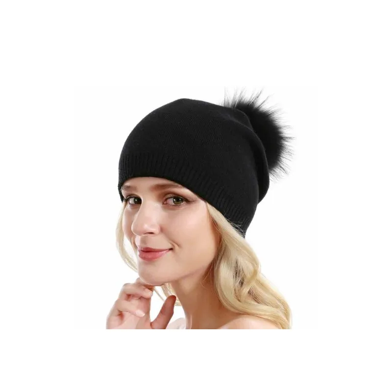 Fur Pom Pom Beanie Hat