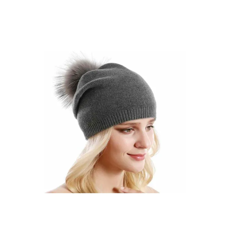 Fur Pom Pom Beanie Hat