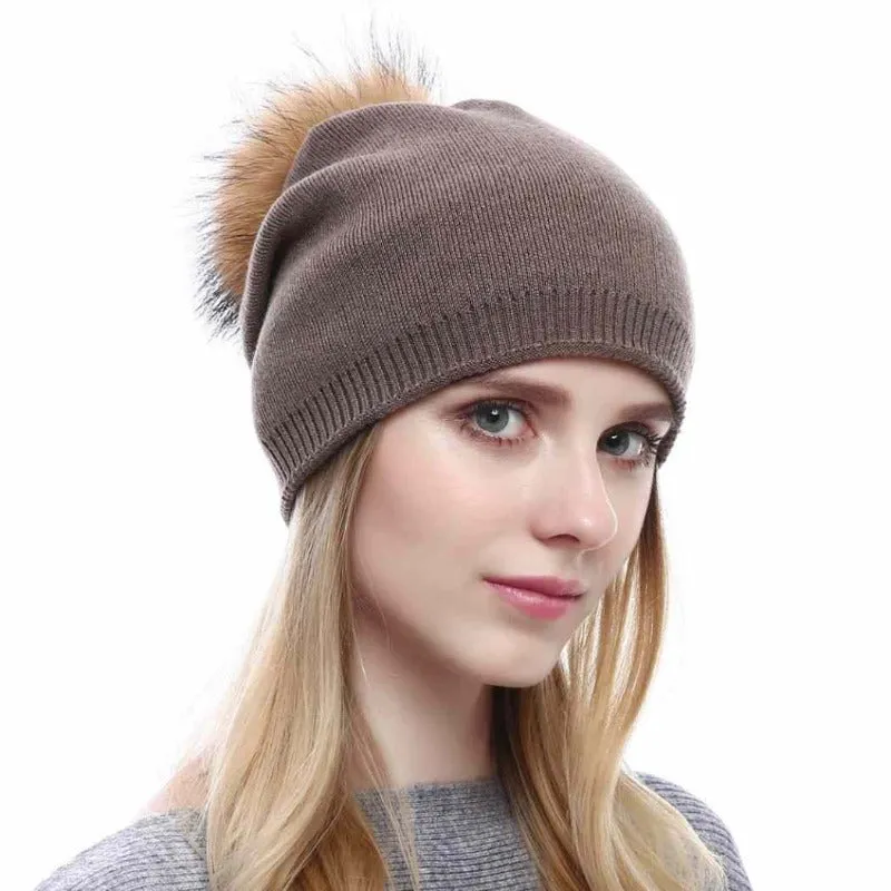 Fur Pom Pom Beanie Hat