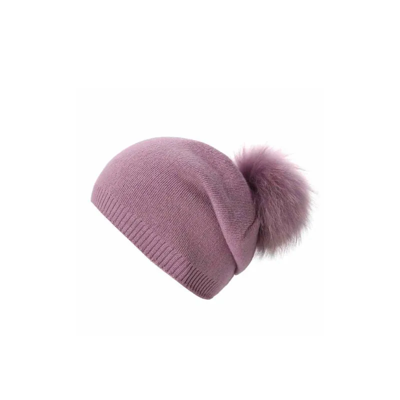 Fur Pom Pom Beanie Hat
