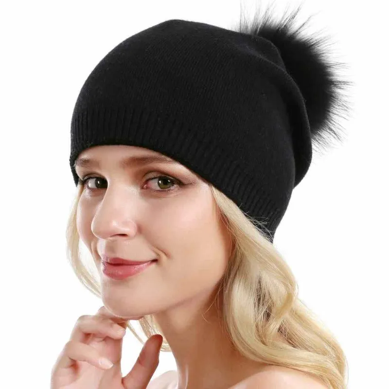 Fur Pom Pom Beanie Hat