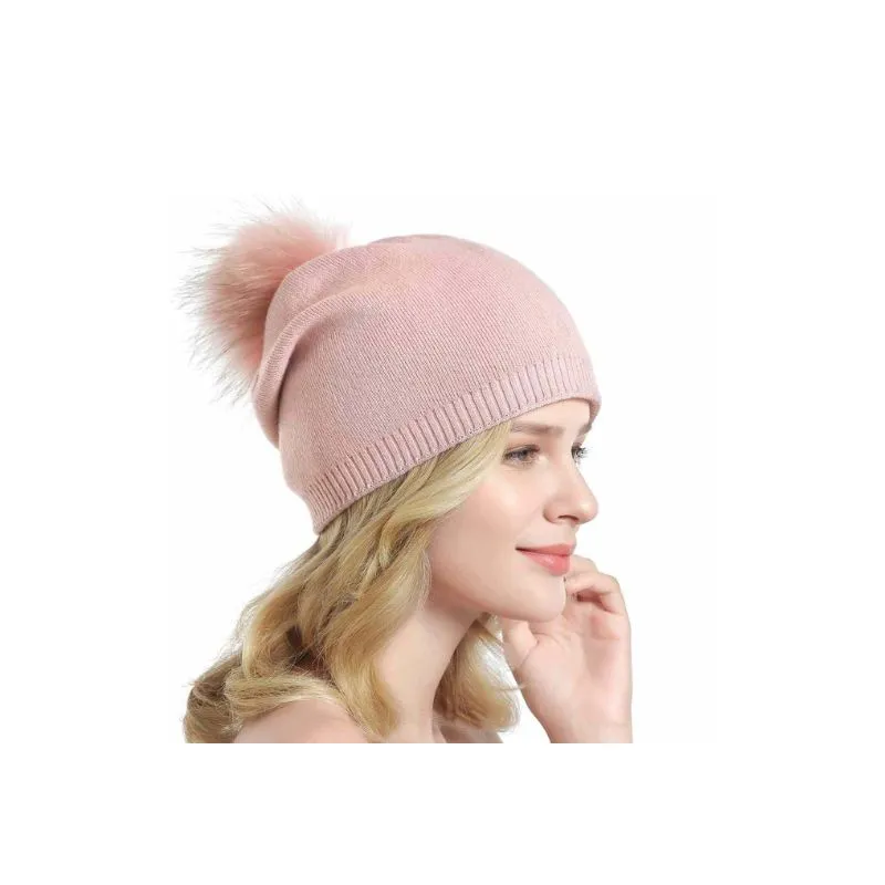 Fur Pom Pom Beanie Hat