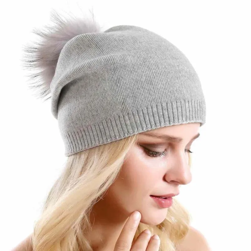 Fur Pom Pom Beanie Hat