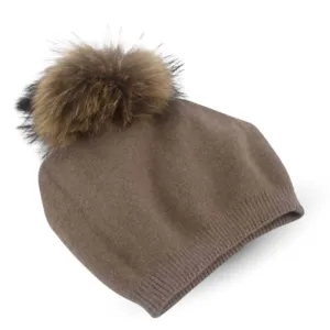 Fur Pom Pom Beanie Hat