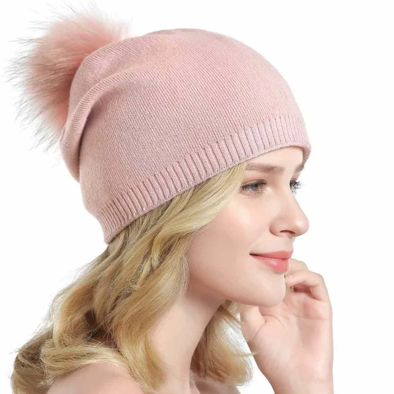 Fur Pom Pom Beanie Hat