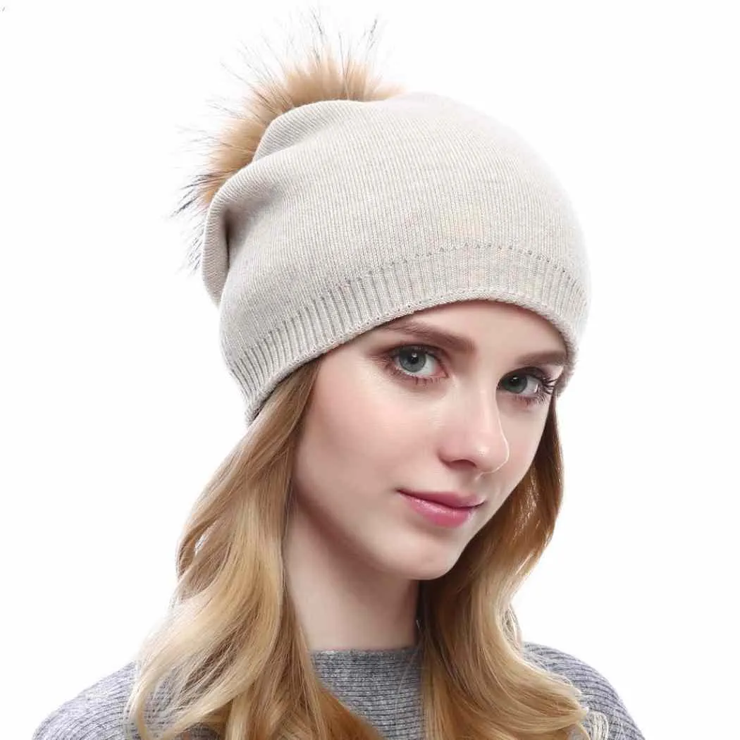 Fur Pom Pom Beanie Hat