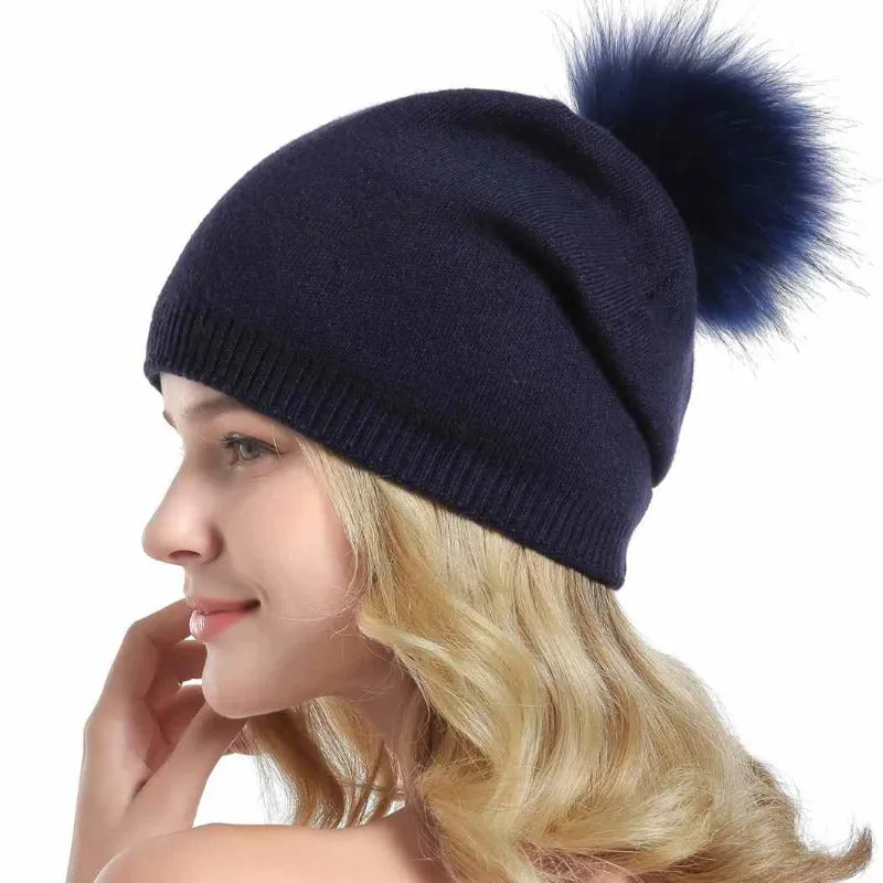 Fur Pom Pom Beanie Hat