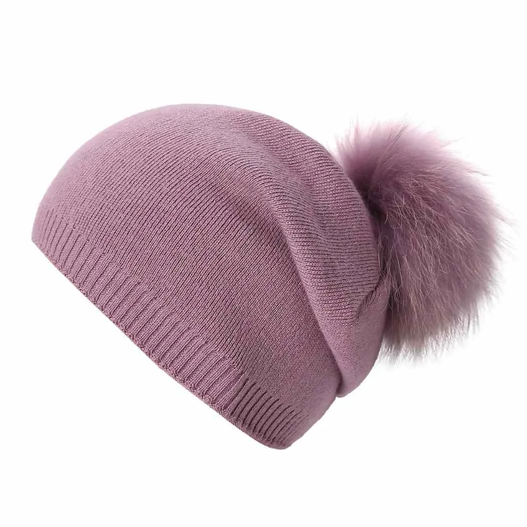 Fur Pom Pom Beanie Hat