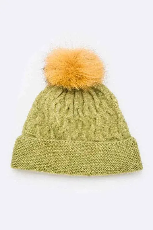 Genuine Fur Pom Pom Slouchy Beanie