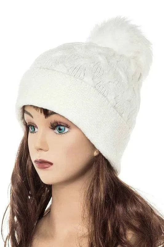 Genuine Fur Pom Pom Slouchy Beanie