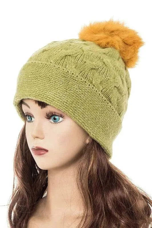 Genuine Fur Pom Pom Slouchy Beanie