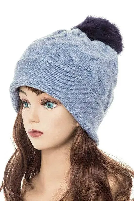 Genuine Fur Pom Pom Slouchy Beanie