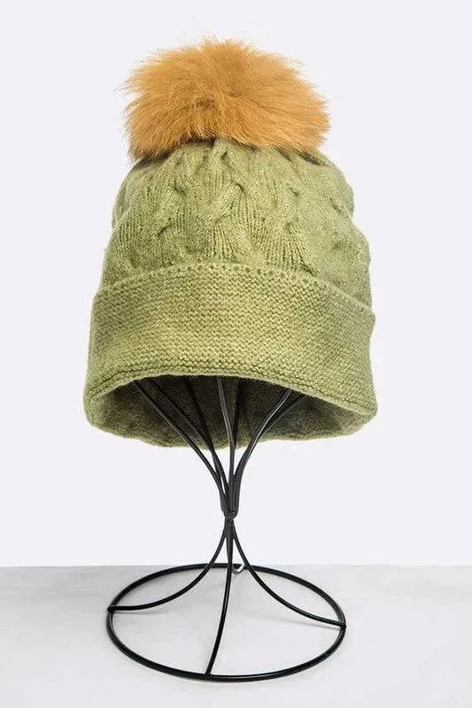 Genuine Fur Pom Pom Slouchy Beanie