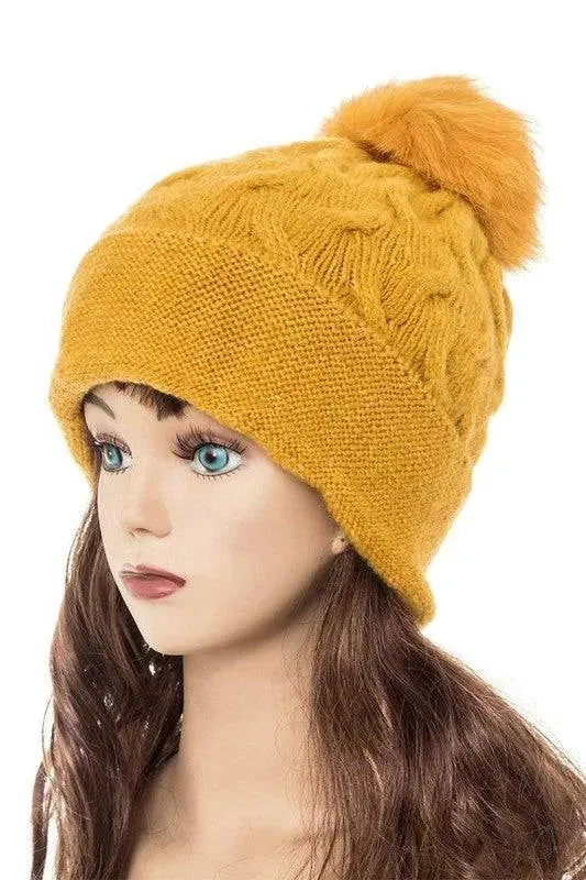Genuine Fur Pom Pom Slouchy Beanie