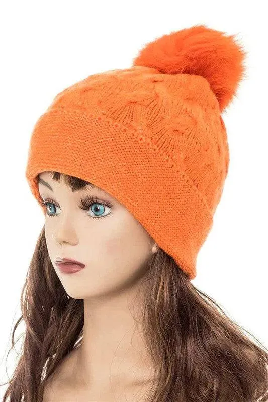 Genuine Fur Pom Pom Slouchy Beanie