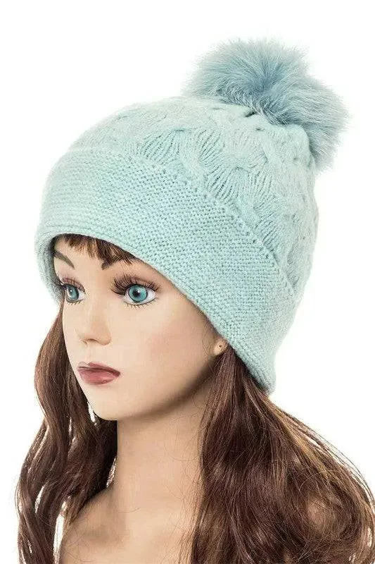 Genuine Fur Pom Pom Slouchy Beanie