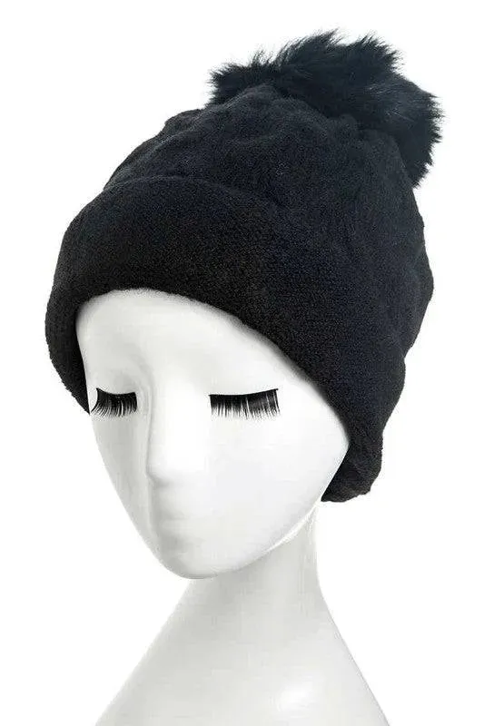 Genuine Fur Pom Pom Slouchy Beanie