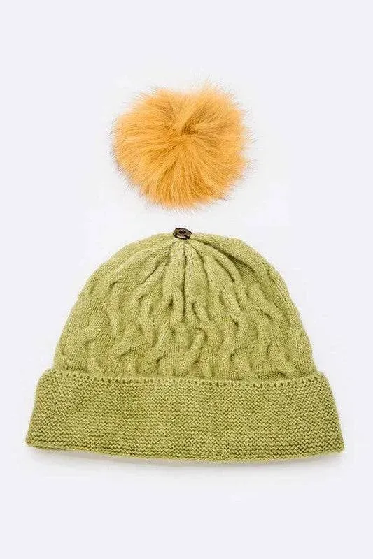 Genuine Fur Pom Pom Slouchy Beanie