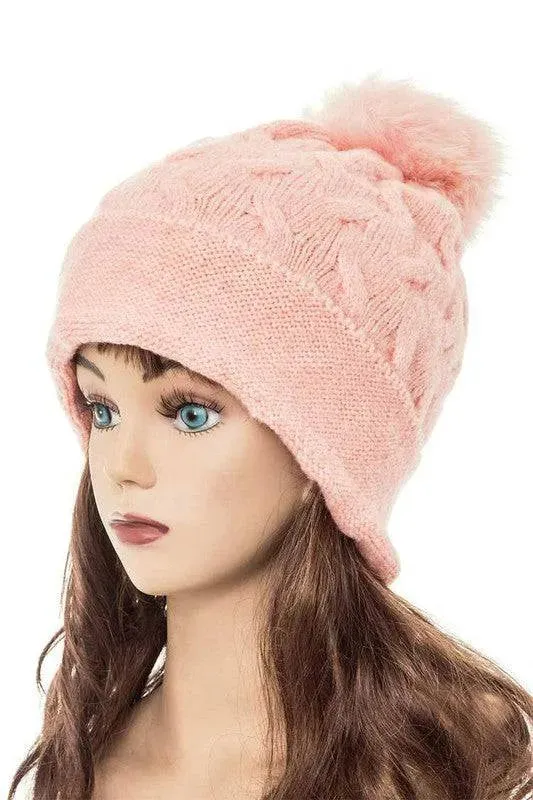 Genuine Fur Pom Pom Slouchy Beanie