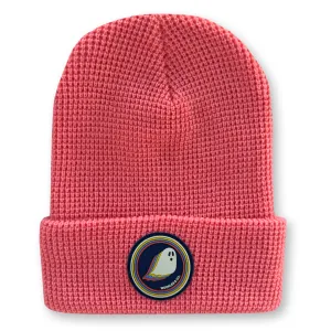 Ghost Waffle Knit Beanie in Coral