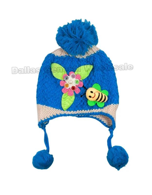 Girls Bees Knitted Toboggan Beanies Wholesale