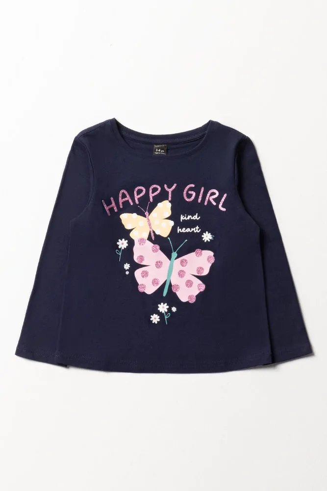 Glitter Long Sleeve T-Shirt Navy