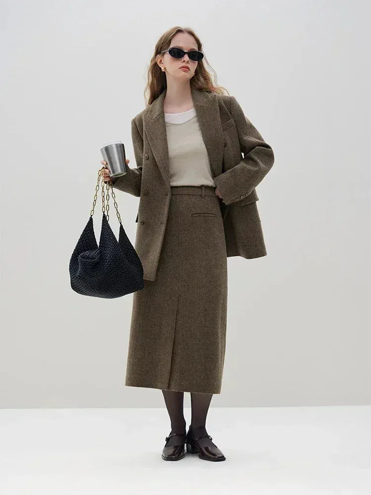 Graceful Double Brested Wool Front Spilt Top