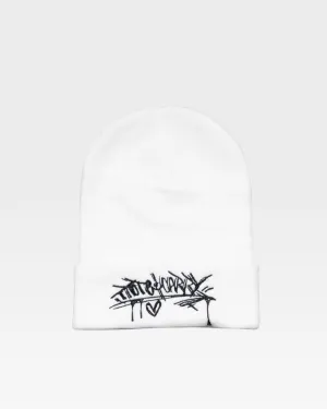 Graffiti Print Beanie in White