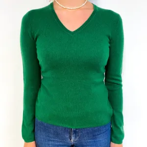Grass Green Cashmere V-Neck Jumper Small
