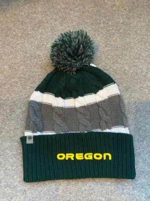 Gray & Green Oregon Ducks Fold Over Pom Beanie