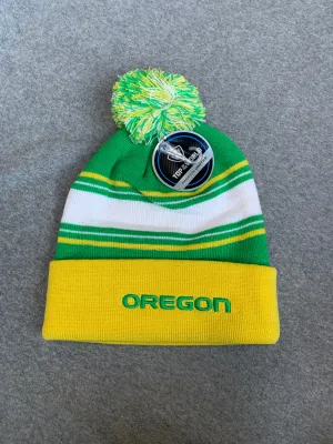 Green, Yellow & White Oregon Ducks Fold Over Beanie