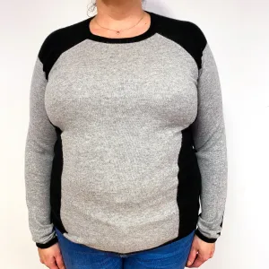 Grey Black Colour Block Cashmere Crew Neck Jumper Extra Large