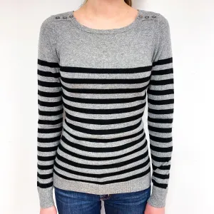 Grey Black Stripe Cashmere Crew Neck Jumper Extra Small